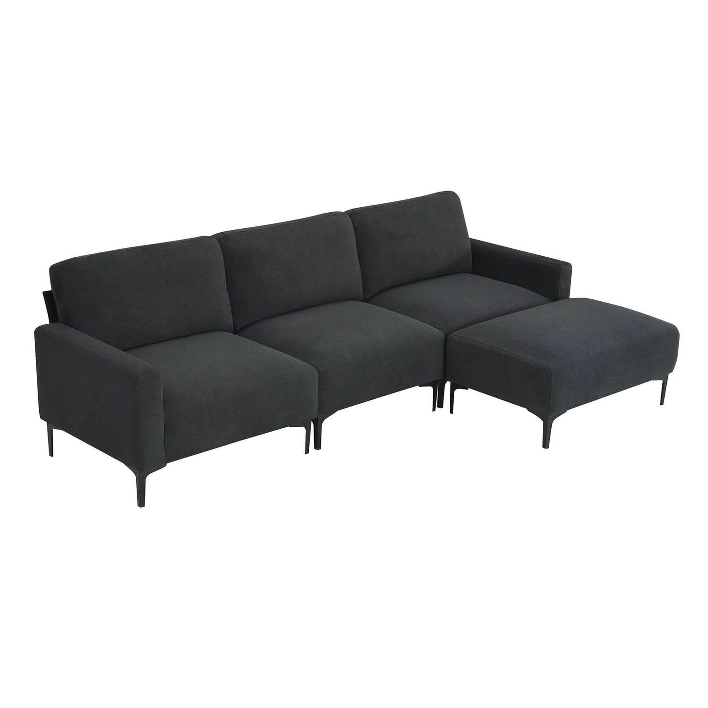 MCM Velvet Sectional Sofa with Ottoman in Gray or Black 104"