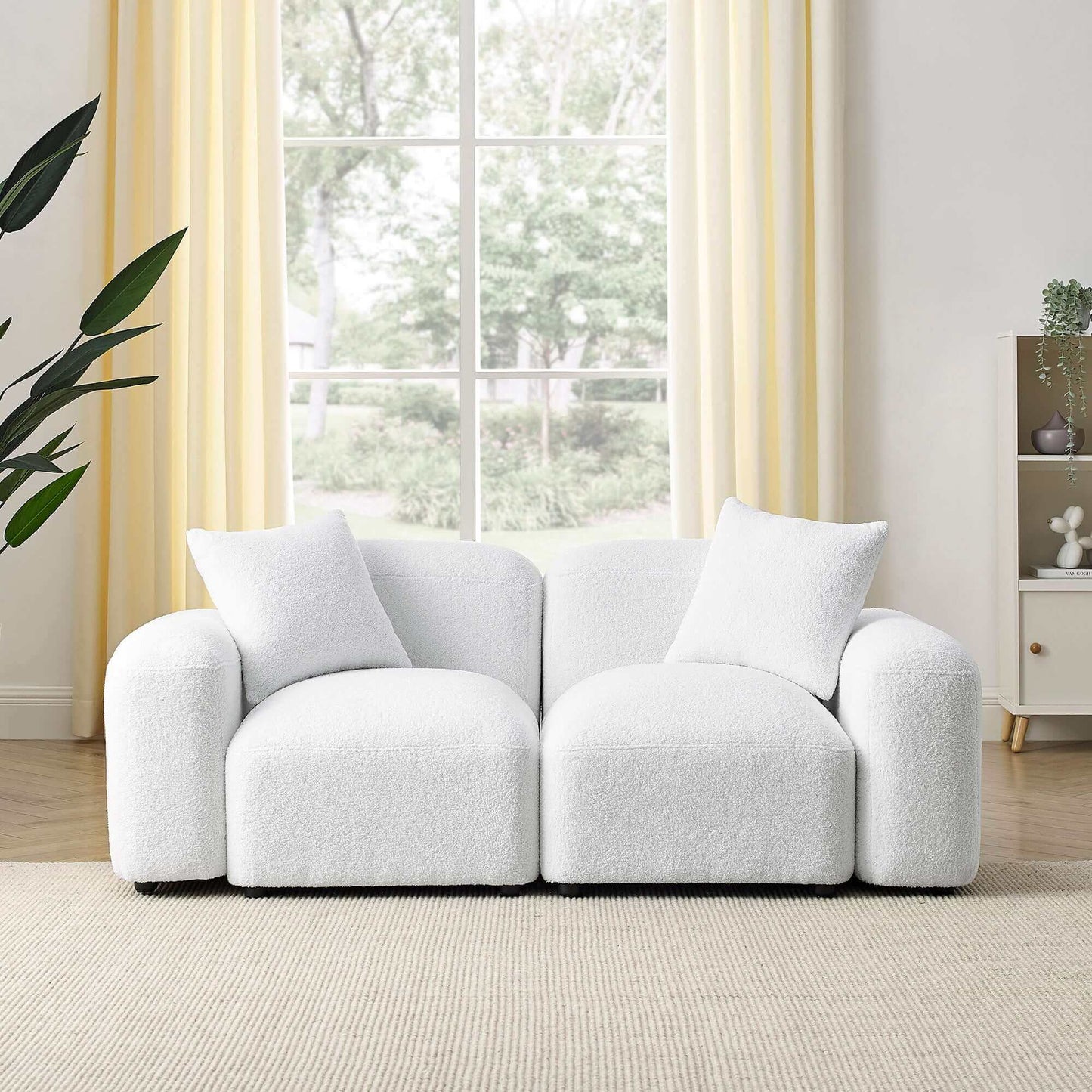 Contemporary Modular Sectional Sofa in Teddy Fabric with Ottoman (4pc) 95" - Revel Sofa 