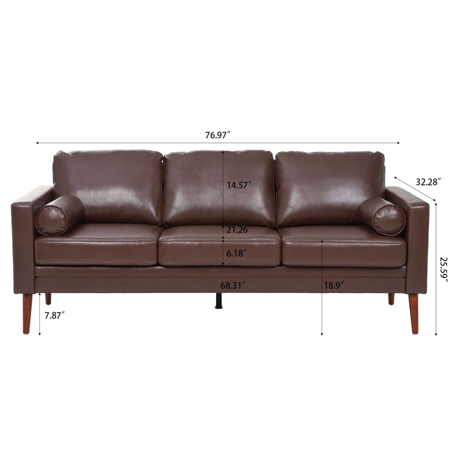 MCM Faux Leather 3 Seat Sofa 77"