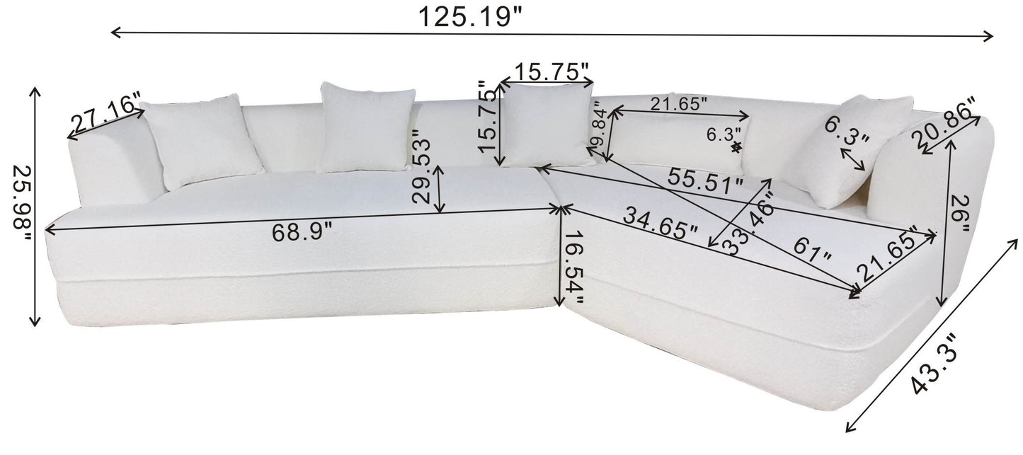 Modular Sectional Modern Minimalist Boucle Sofa, White or Beige 125" - Revel Sofa 