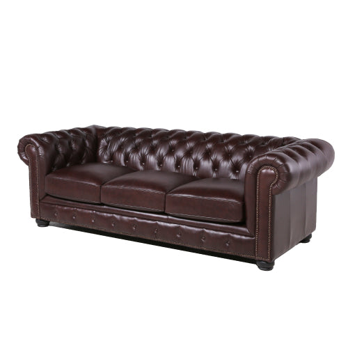 Classic Chesterfield Tufted Leather Nailhead Sofa 95" (5 Colors)