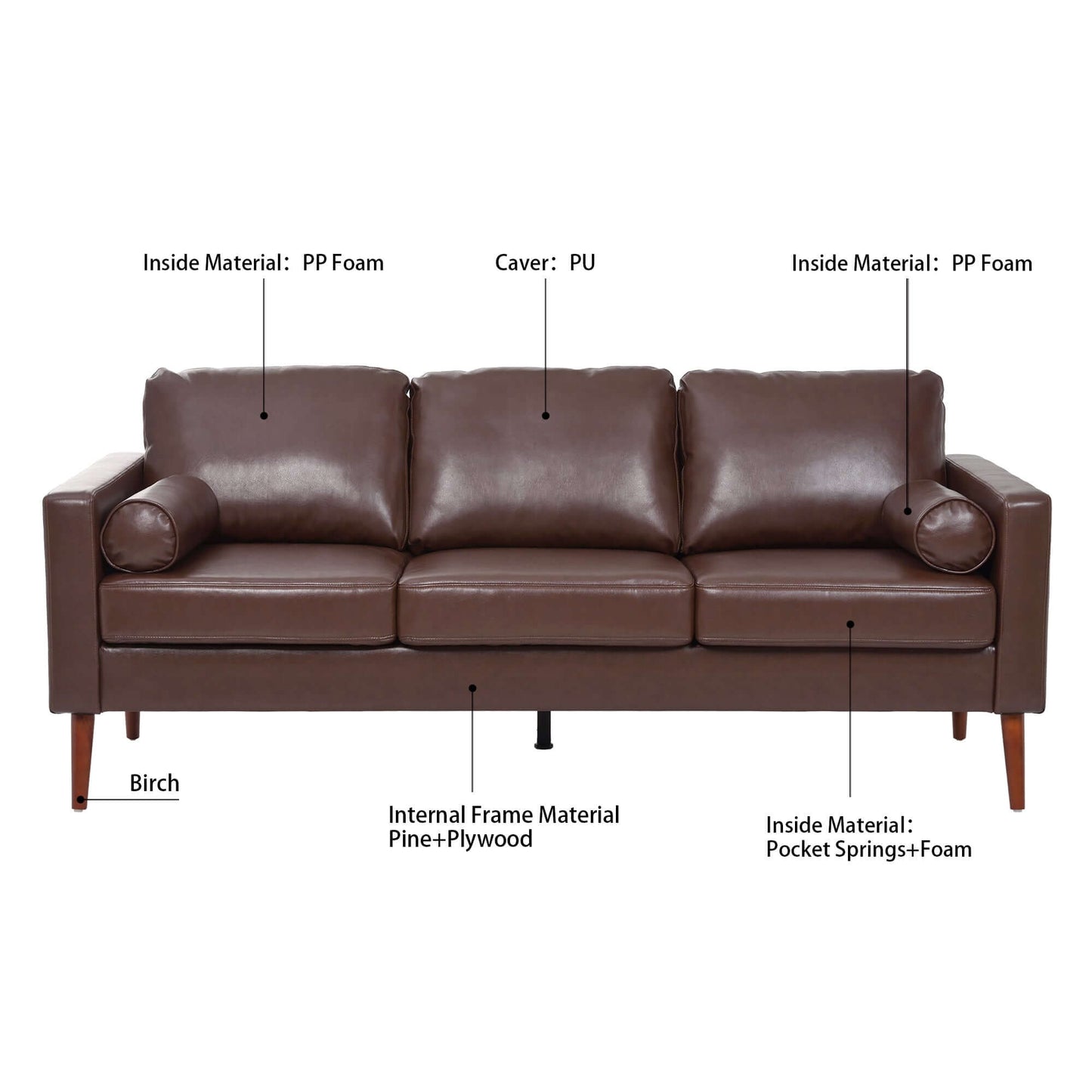 MCM Faux Leather 3 Seat Sofa 77"