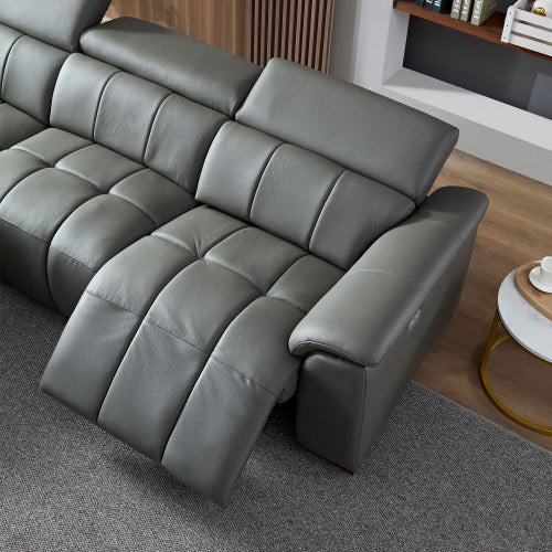 Modern Leather Chaise Sectional Sofa w/ Adjustable Foot & Headrest 113" (2 Colors)