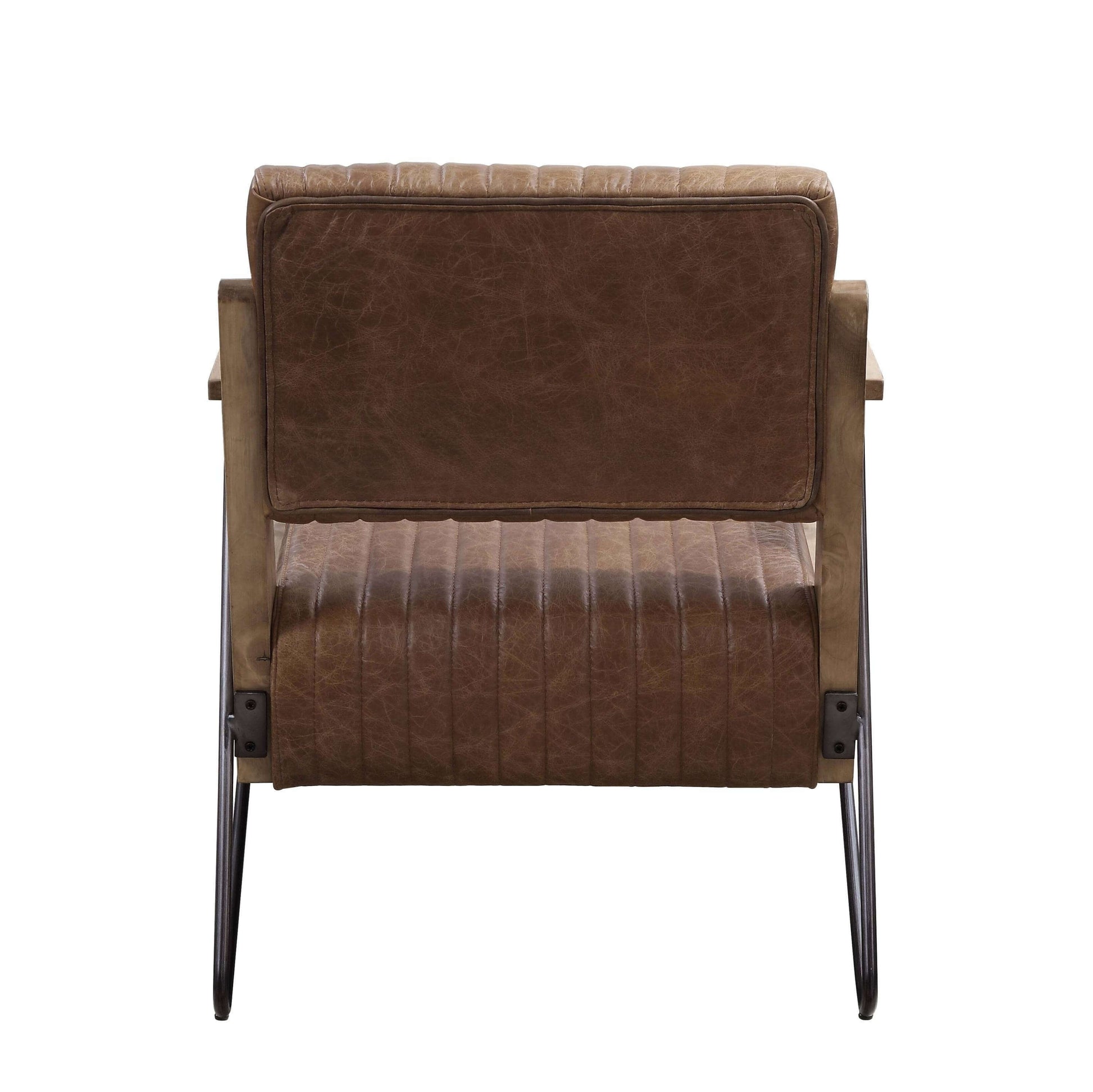 Eacnlz Accent Lounge Chair in Tufted Cocoa Leather & Matte Iron Finish Legs - Revel Sofa 
