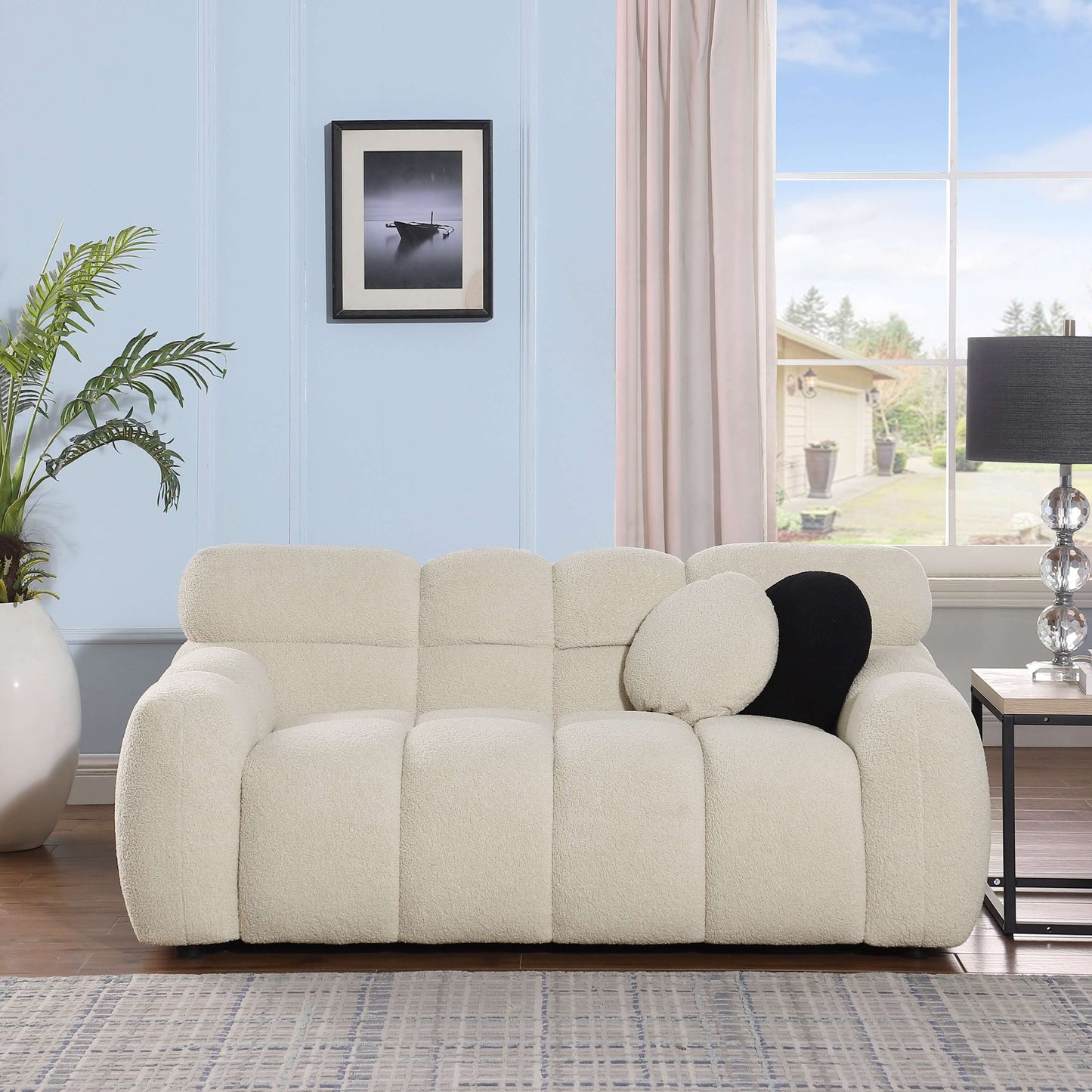 Modern Marshmallow Tufted Boucle Fabric Sofa