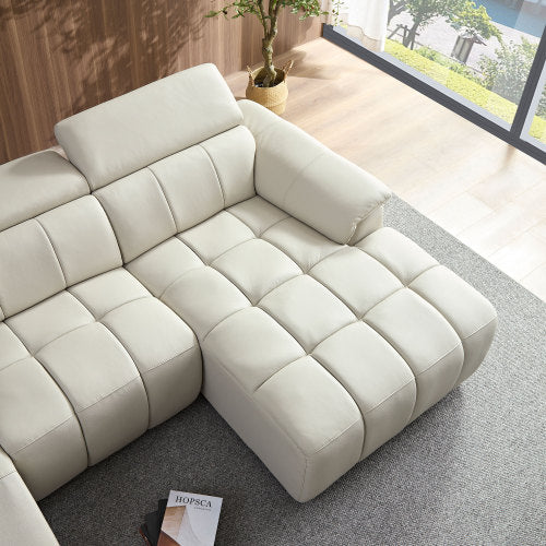 Modern Leather Chaise Sectional Sofa w/ Adjustable Foot & Headrest 113" (2 Colors)