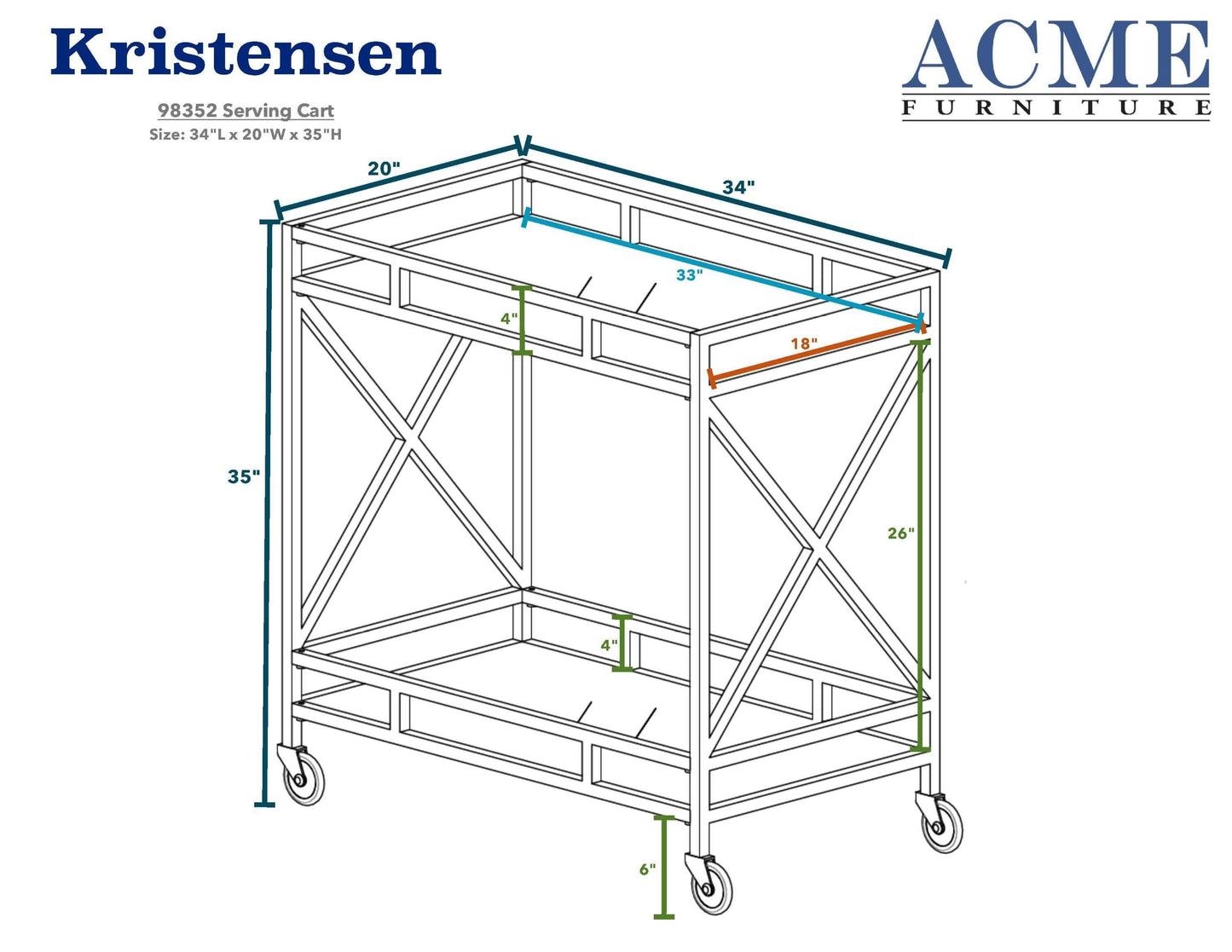 Kristensen Serving Cart, Antique Gold & Mirrored Shelving