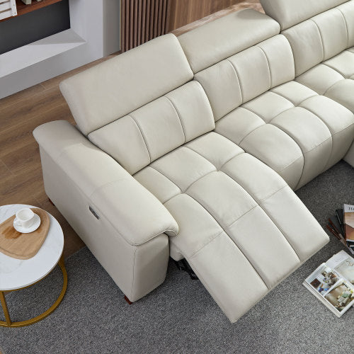 Modern Leather Chaise Sectional Sofa w/ Adjustable Foot & Headrest 113" (2 Colors)