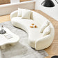 Modern Curved Sofa Upholstered White Teddy Fabric 101"