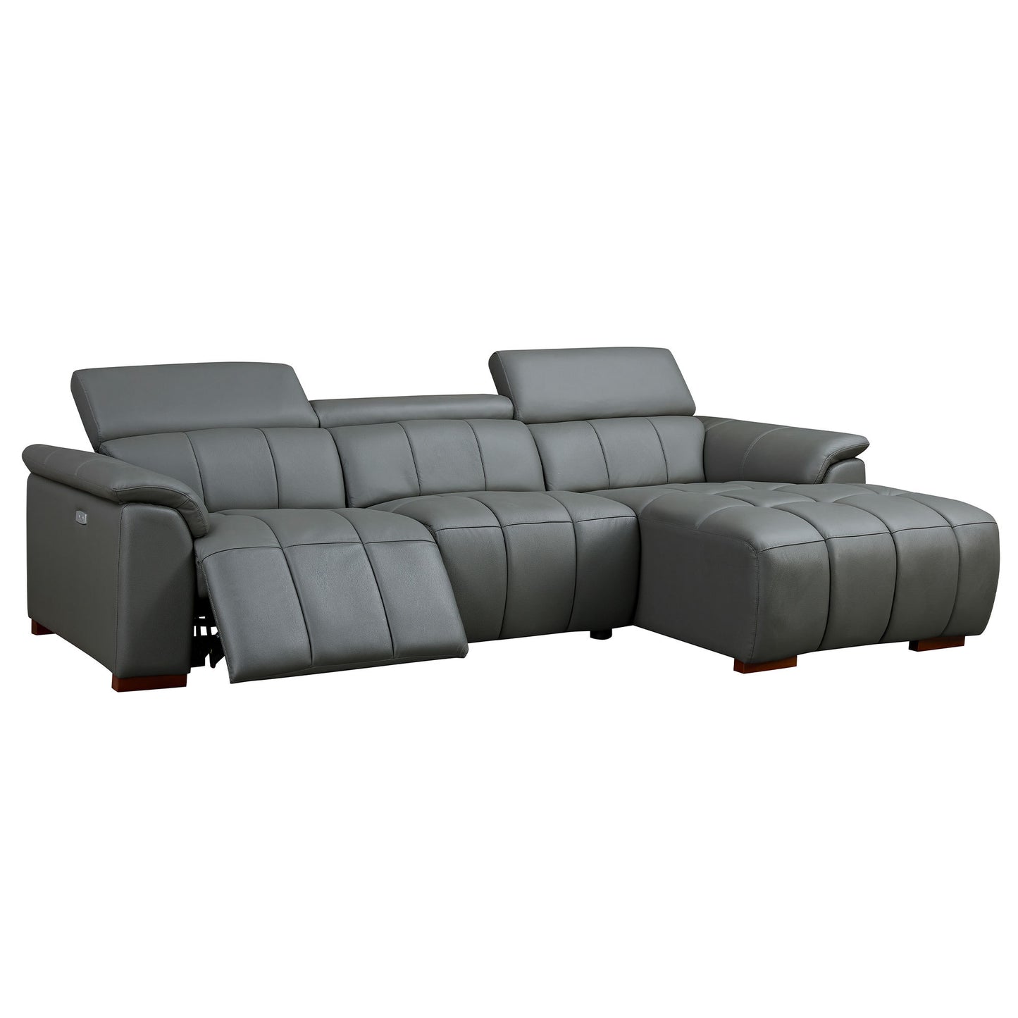 Modern Leather Chaise Sectional Sofa w/ Adjustable Foot & Headrest 113" (2 Colors)