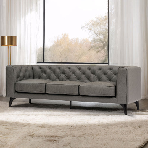 MCM Tufted Leather 3 Seat Sofa 92" (3 Colors)