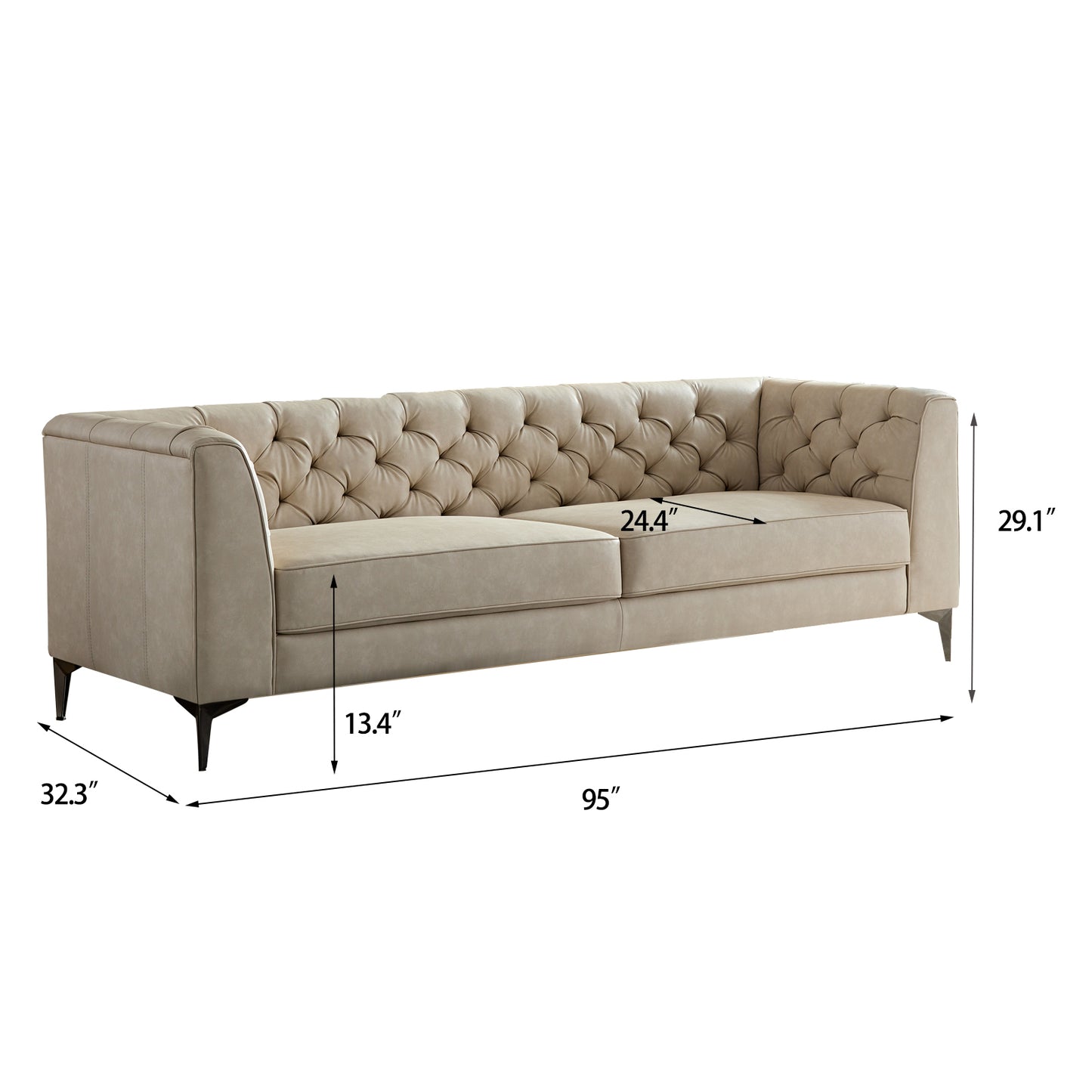 Elegant MCM Tufted Leather Sofa 90" (2 Colors)