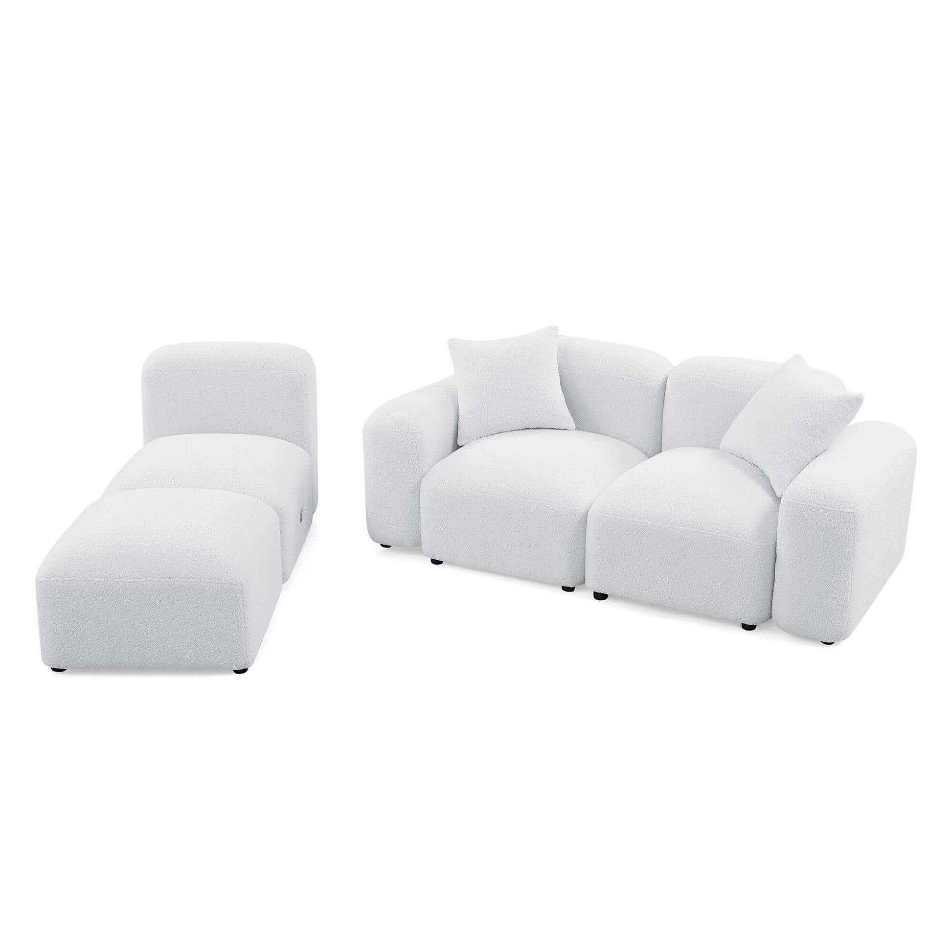 Contemporary Modular Sectional Sofa in Teddy Fabric with Ottoman (4pc) 95" - Revel Sofa 