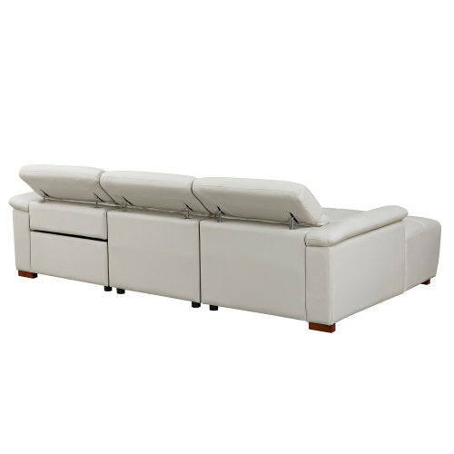 Modern Leather Chaise Sectional Sofa w/ Adjustable Foot & Headrest 113" (2 Colors)