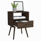 Emma MCM Nightstand - 1 Open Shelf & 1 Drawer, Dark Walnut - Revel Sofa 