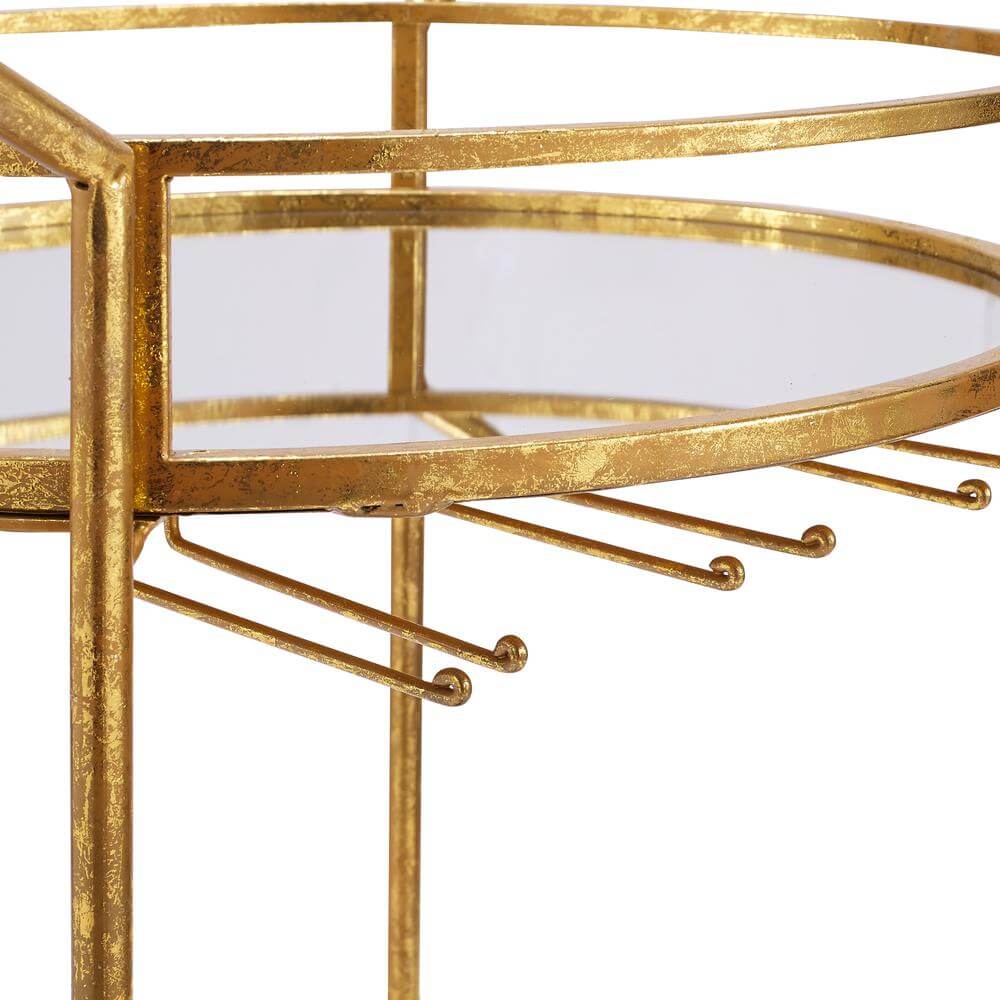 Round Gold Metal 2 Tiered Bar Cart