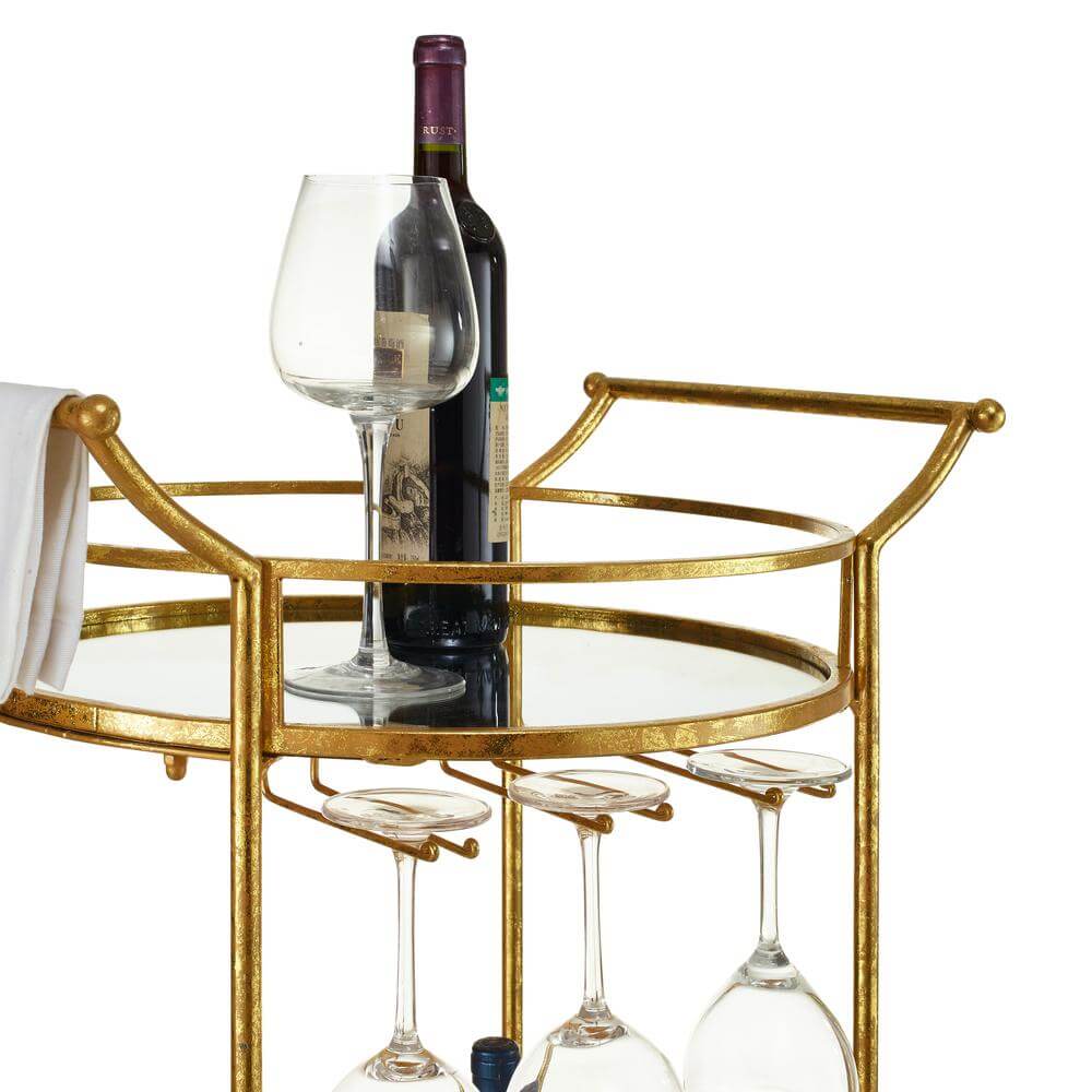 Round Gold Metal 2 Tiered Bar Cart