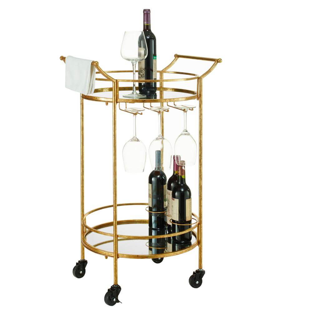 Round Gold Metal 2 Tiered Bar Cart