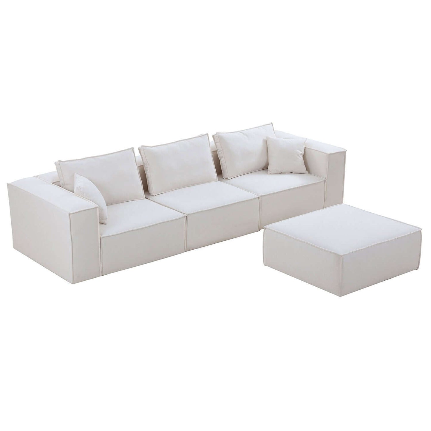 Modern Minimalist Modular Sectional Couch with Ottoman & Reversible Chaise, White 129” - Revel Sofa 