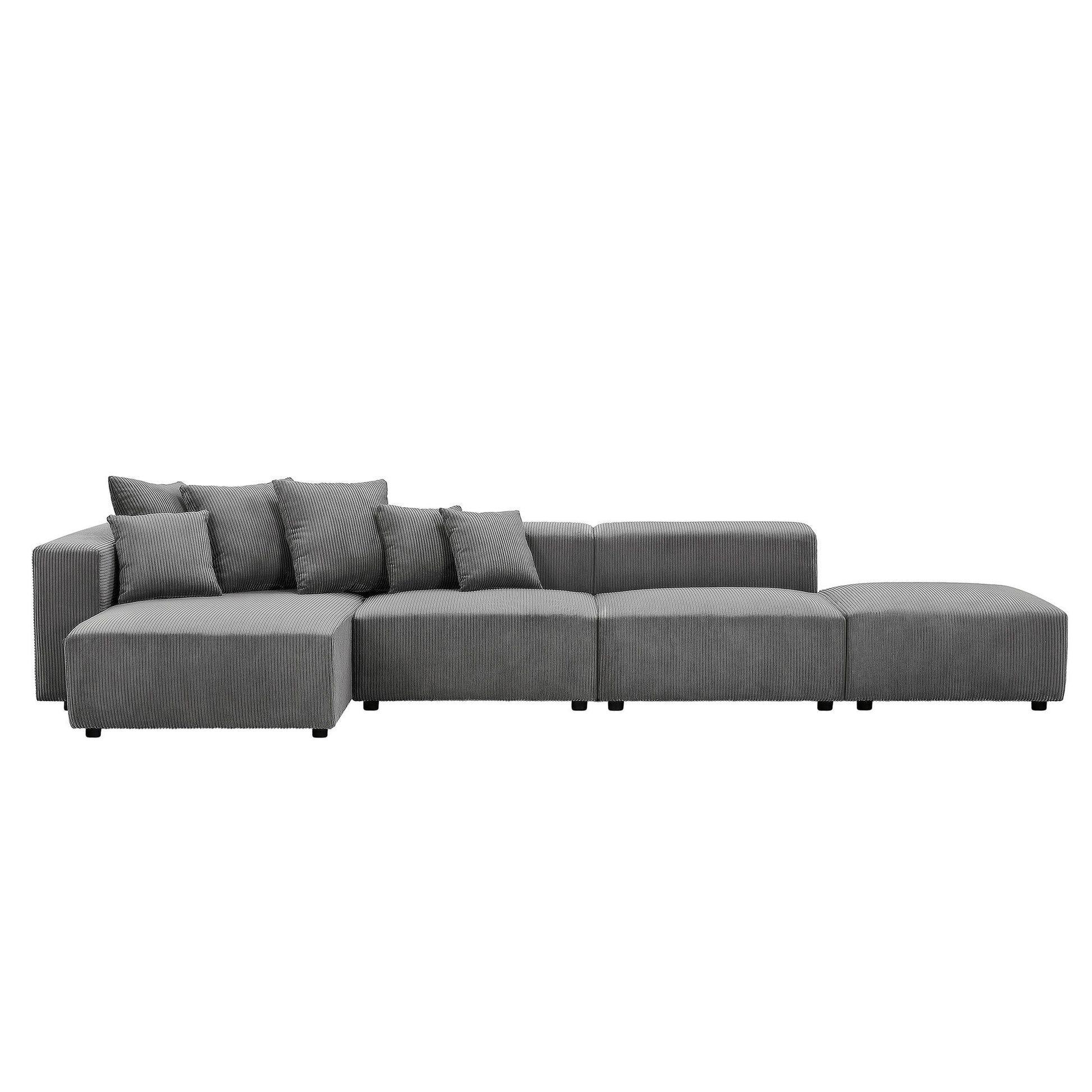 Soft Corduroy Sectional Modular Sofa 3 or 4 Piece Set, Gray or Beige - Revel Sofa 