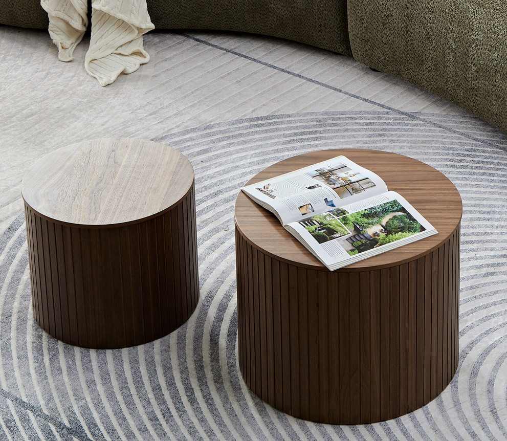 Handcrafted MDF Round Accent Table Set w/ Storage (2 Colors)