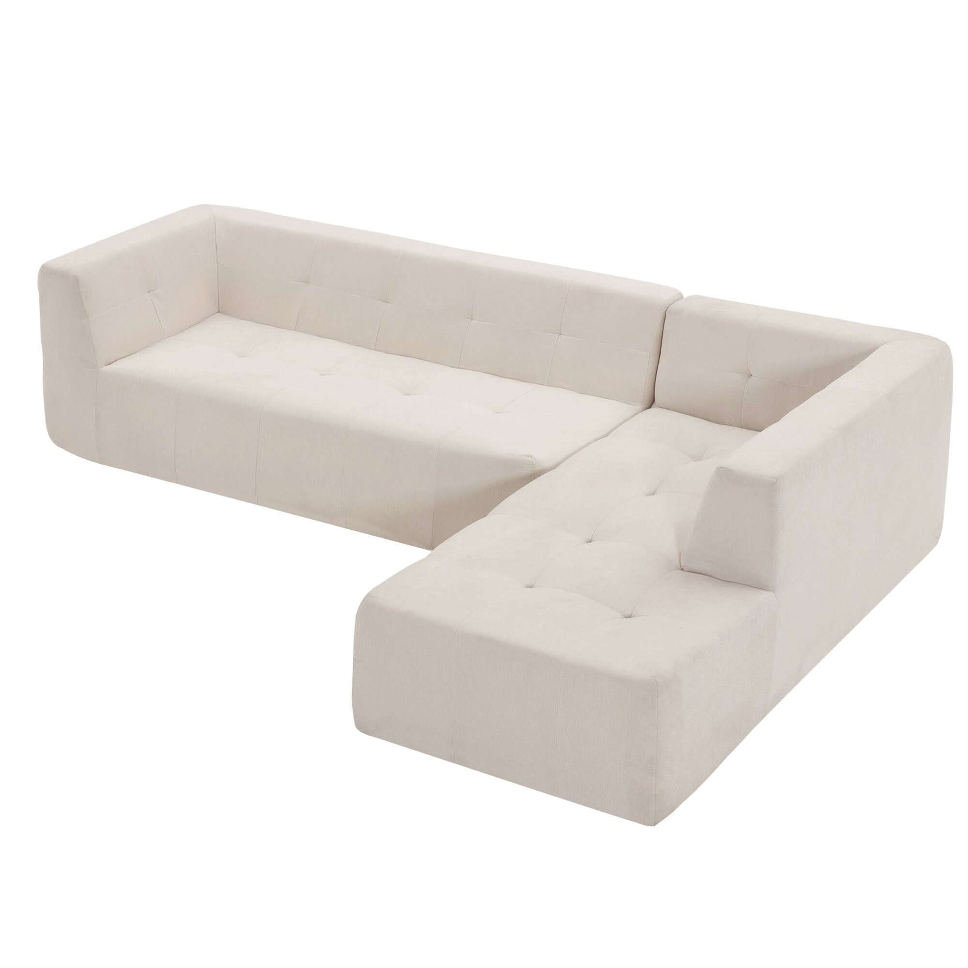 Modern Tufted Chaise Corner L-Shape Sectional Sofa in Beige, Gray or Green 110" - Revel Sofa 