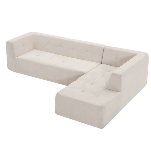 Modern Tufted Chaise Corner L-Shape Sectional Sofa in Beige, Gray or Green 110