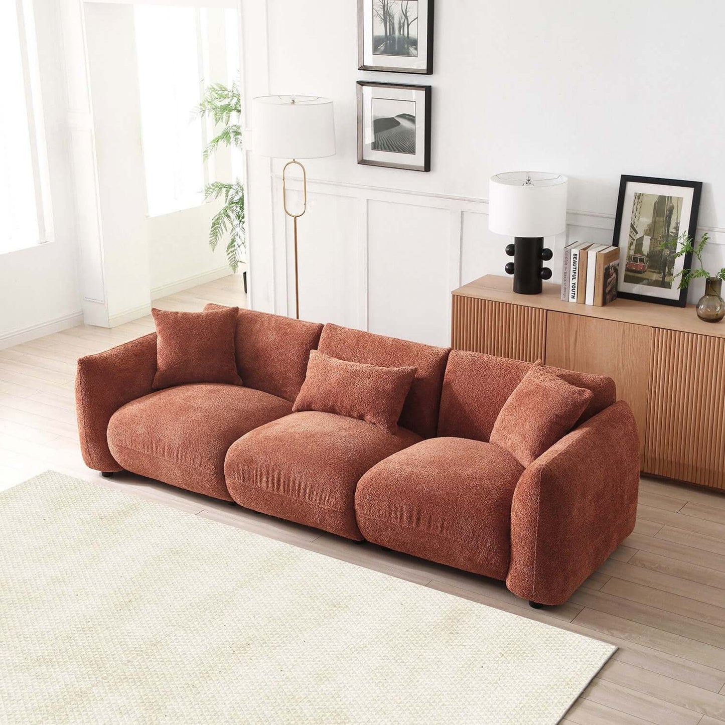 Modern Deep Seated Plush Cushion Sofa 102" (2 Colors)