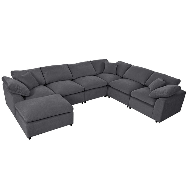 Modern Low Profile Modular U-Shaped Sectional Sofa with Ottoman in Gray or Beige 129 - Revel Sofa 