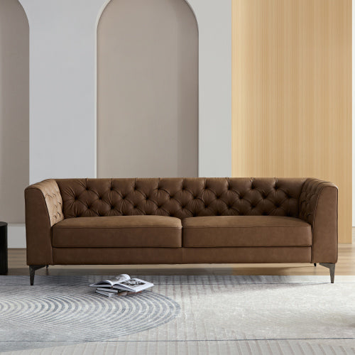 Elegant MCM Tufted Leather Sofa 90" (2 Colors)