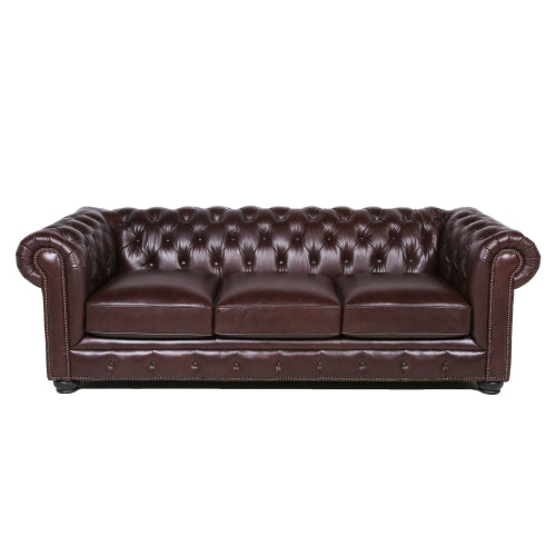 Classic Chesterfield Tufted Leather Nailhead Sofa 95" (5 Colors)