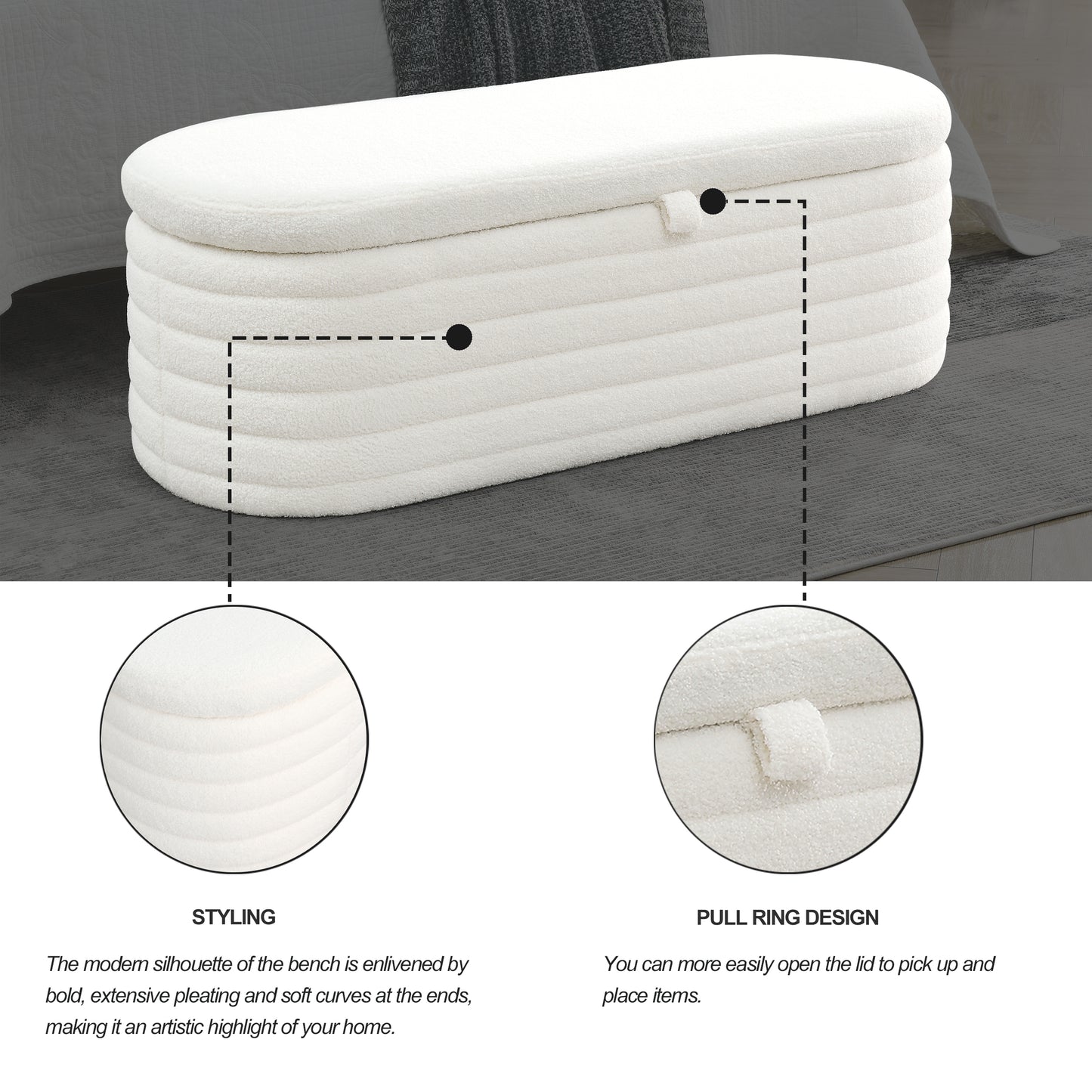 Modern Oval Ottoman Storage Bench 45.5" (6 Colors)