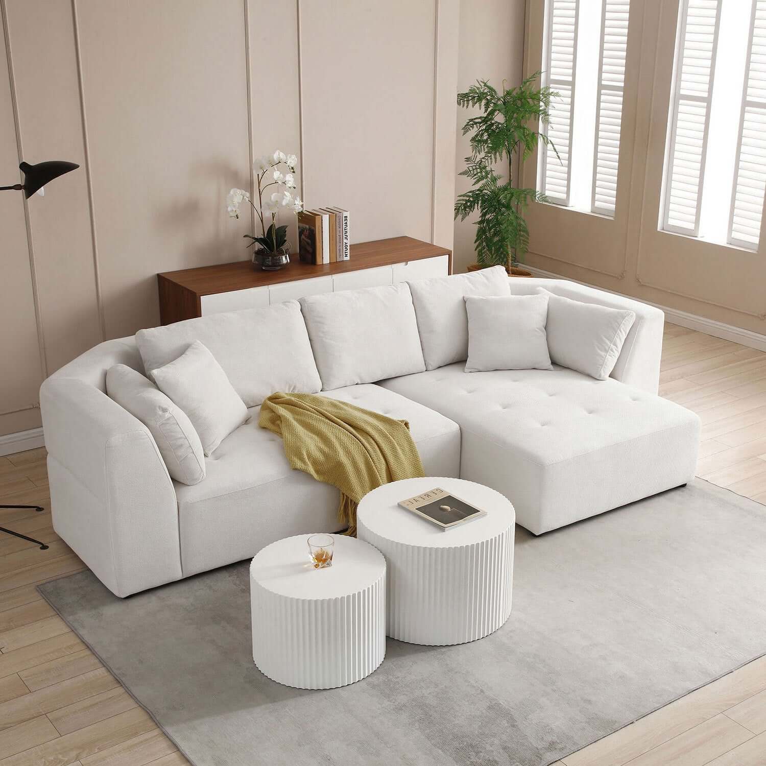 L-shaped Tufted Sectional Sofa, Beige with Left or Right-Facing Chaise - Revel Sofa 
