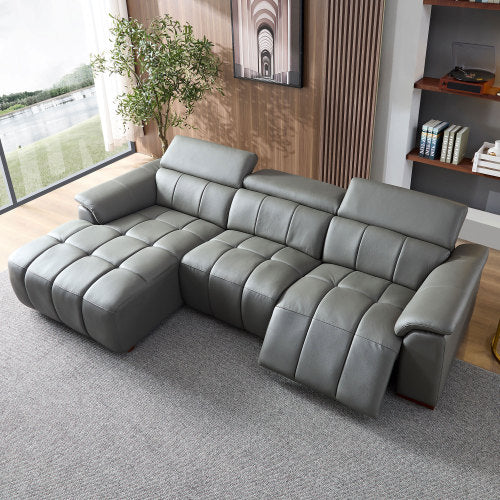 Modern Leather Chaise Sectional Sofa w/ Adjustable Foot & Headrest 113" (2 Colors)