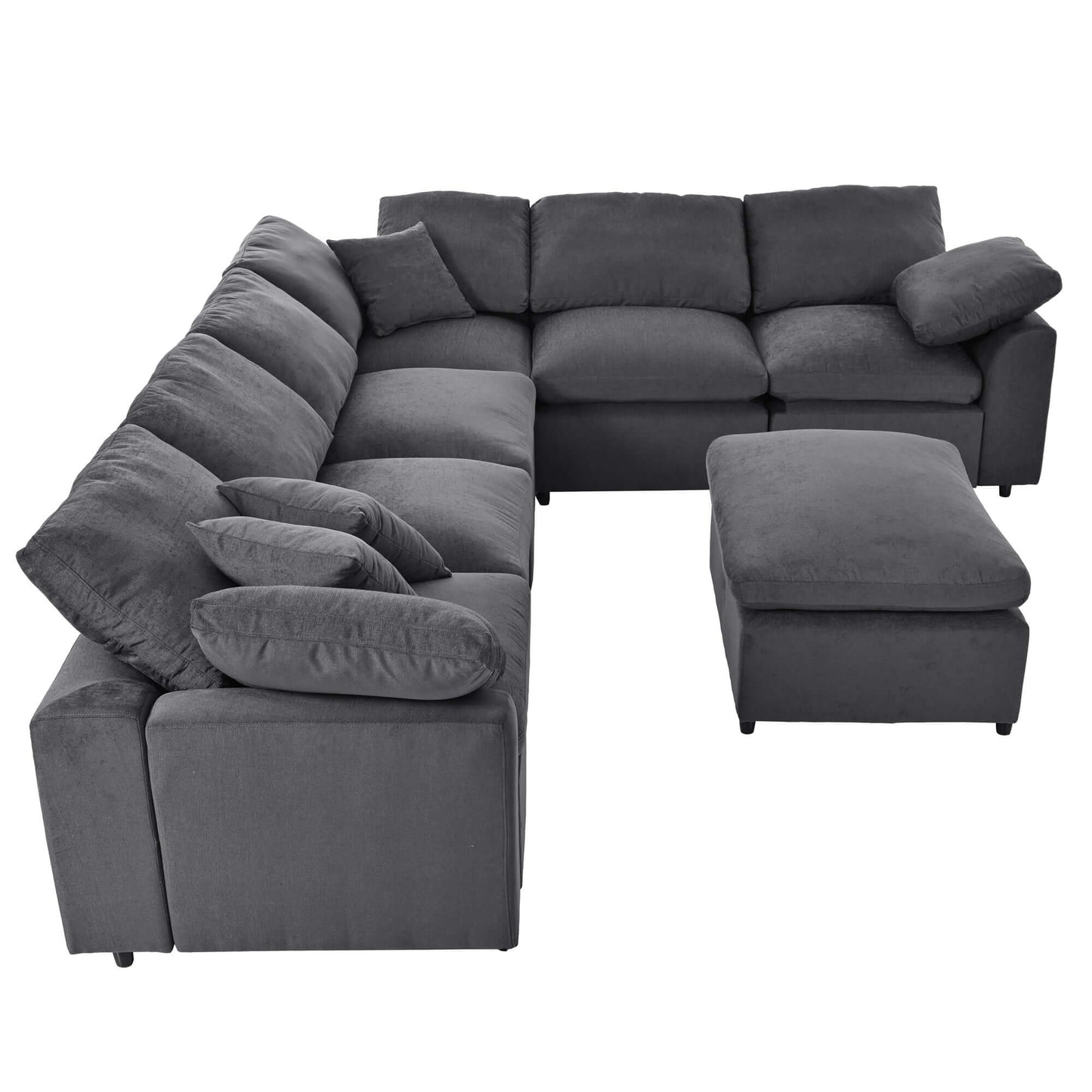 Modern Low Profile Modular U-Shaped Sectional Sofa with Ottoman in Gray or Beige 129" - Revel Sofa 