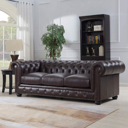 Classic Chesterfield Tufted Leather Nailhead Sofa 95" (5 Colors)