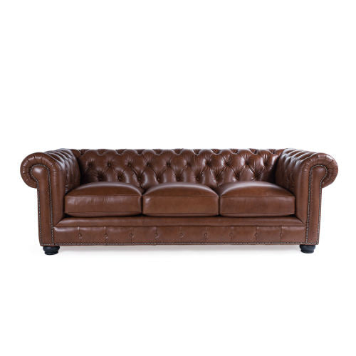 Classic Chesterfield Tufted Leather Nailhead Sofa 95" (5 Colors)