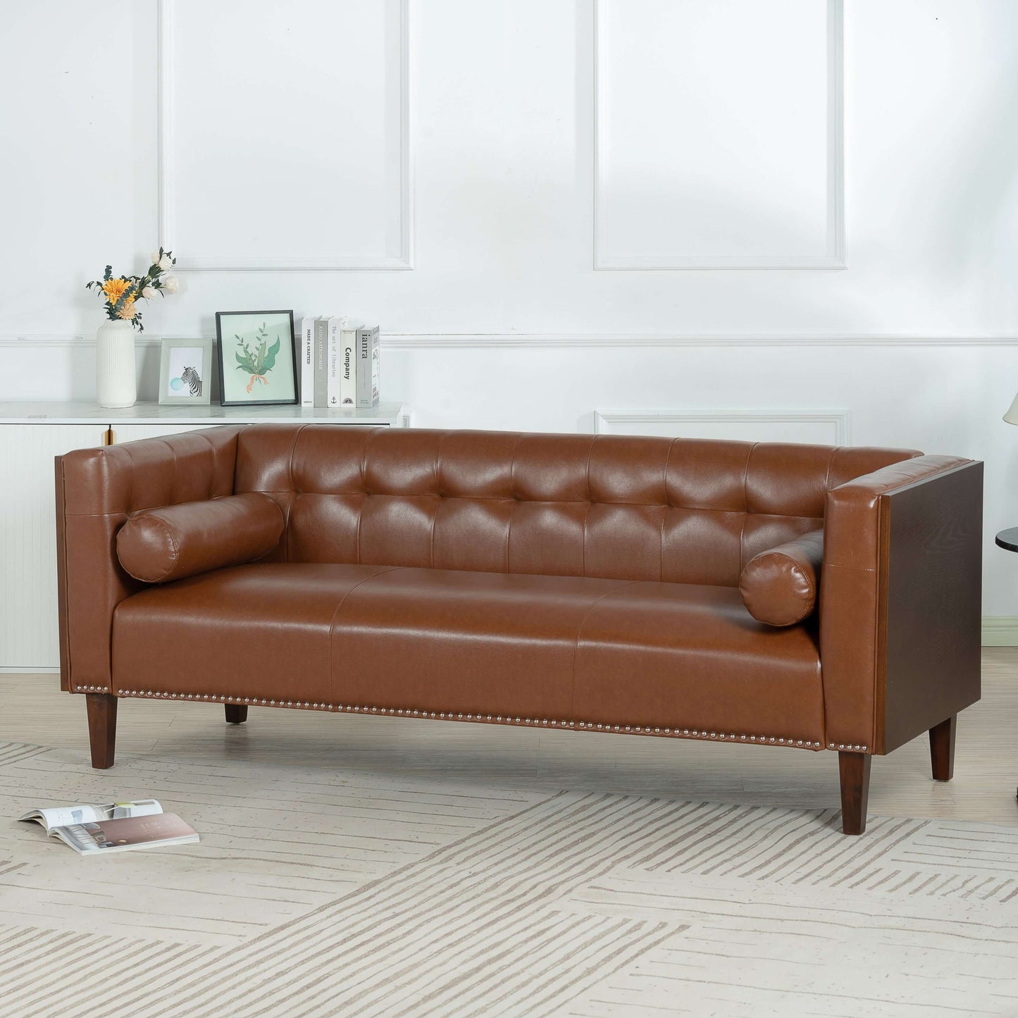 MCM Tufted Faux Leather Sofa 79"