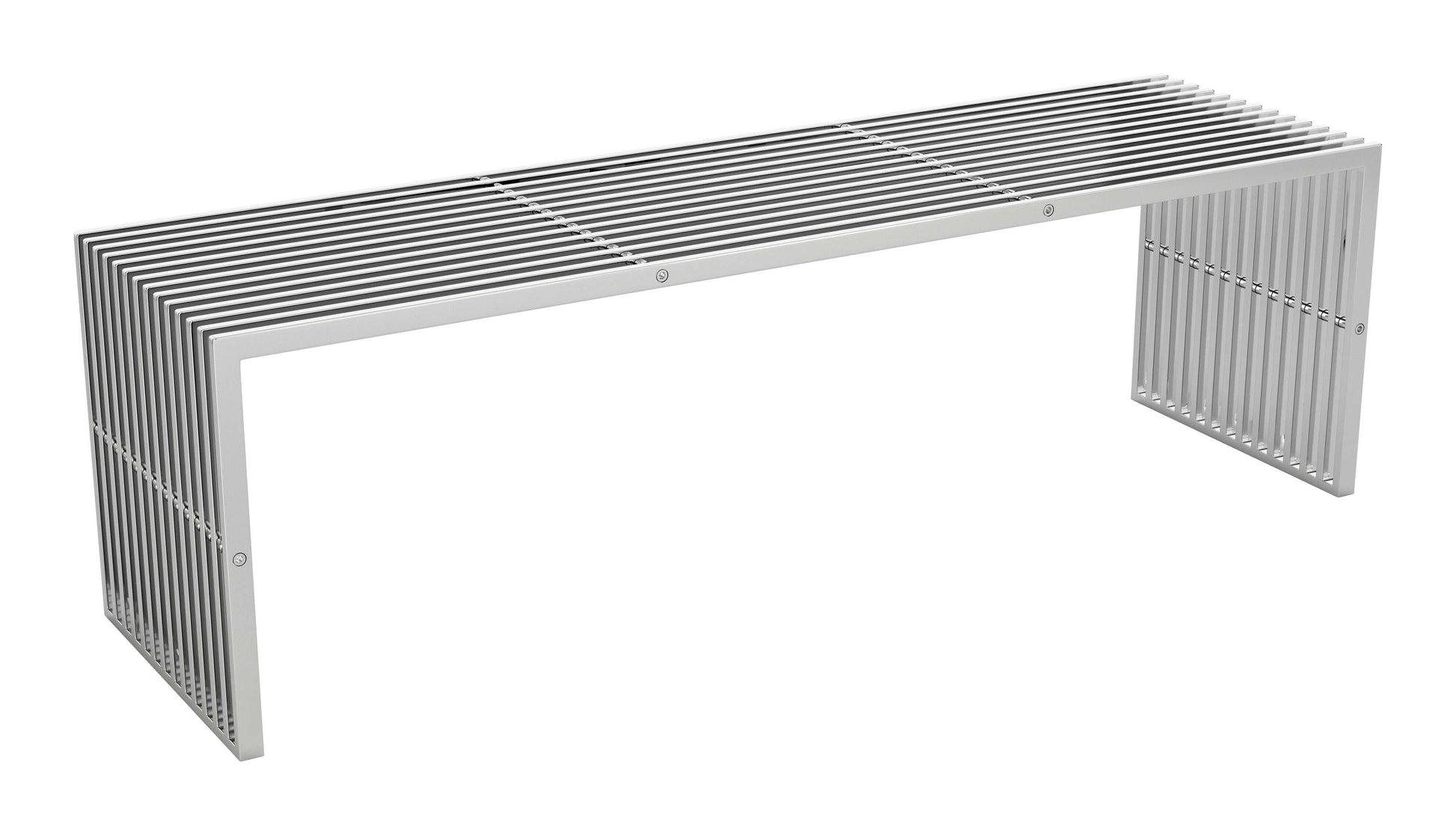 Tania Modern Slated Stainless Steel Bench, Silver 55" - Revel Sofa 