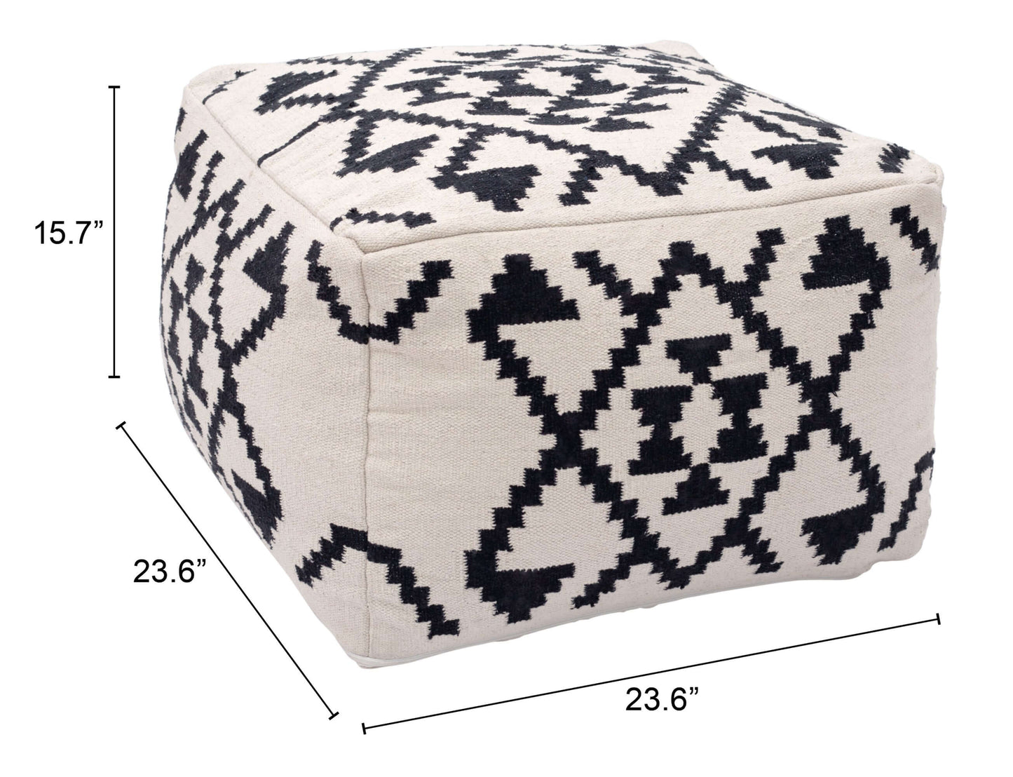 Lizardo Boho Hip Fabric Ottoman Cube, Beige & Black 24" - Revel Sofa 