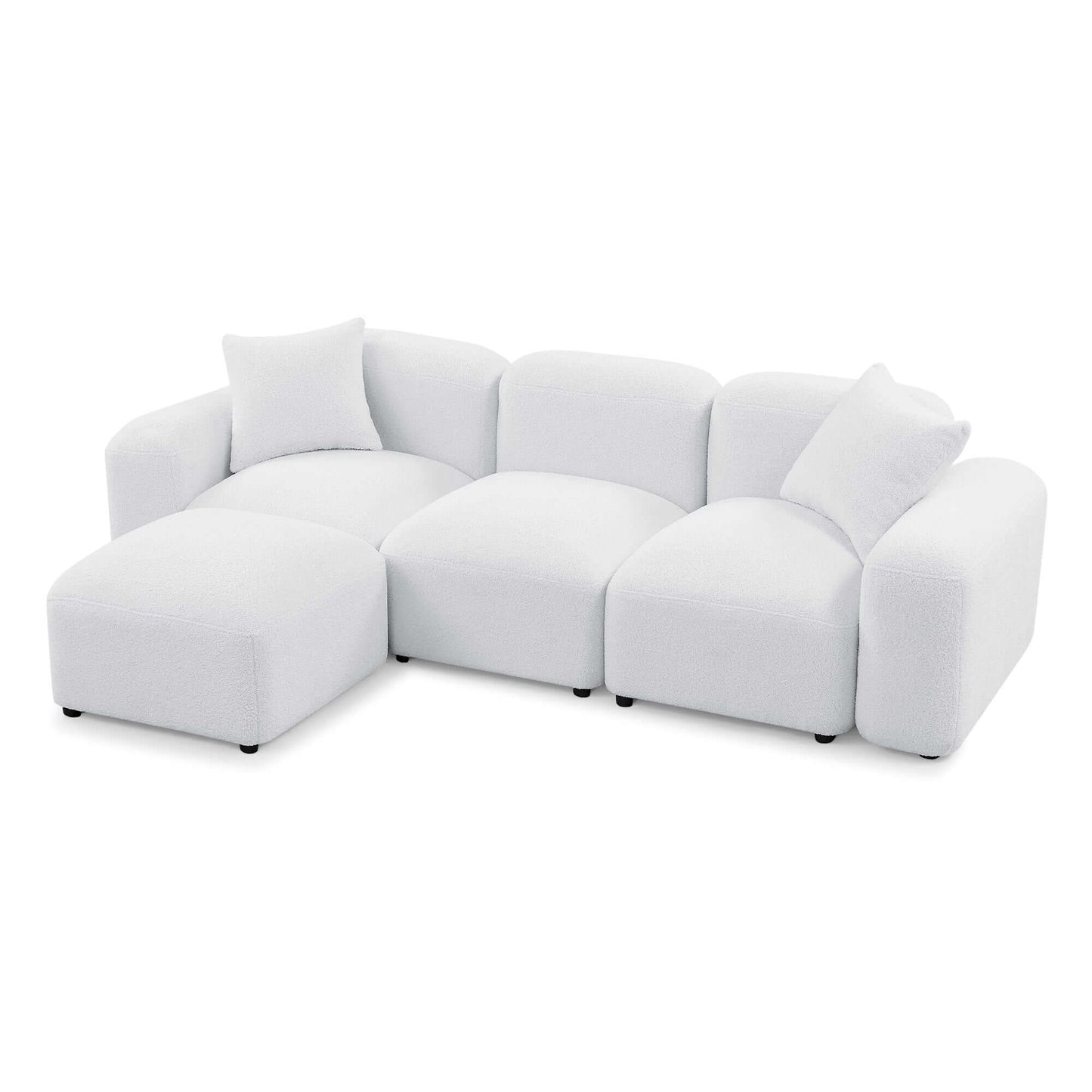 Contemporary Modular Sectional Sofa in Teddy Fabric with Ottoman (4pc) 95" - Revel Sofa 