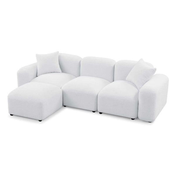 Contemporary Modular Sectional Sofa in Teddy Fabric with Ottoman (4pc) 95 - Revel Sofa 