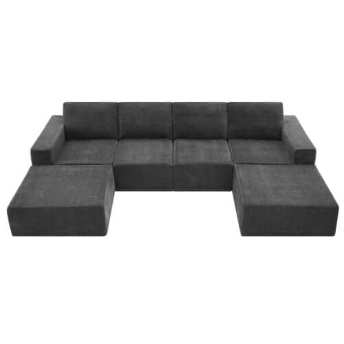 Modular U Shape Dual Chaise Chenille Fabric Sectional Sofa 110" in dark grey, showcasing versatile seating and customizable layout.