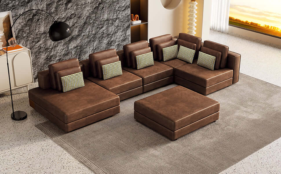 Modular Minimalist U Shape Sectional Sofa w/ Ottoman 113" (2 Colors)