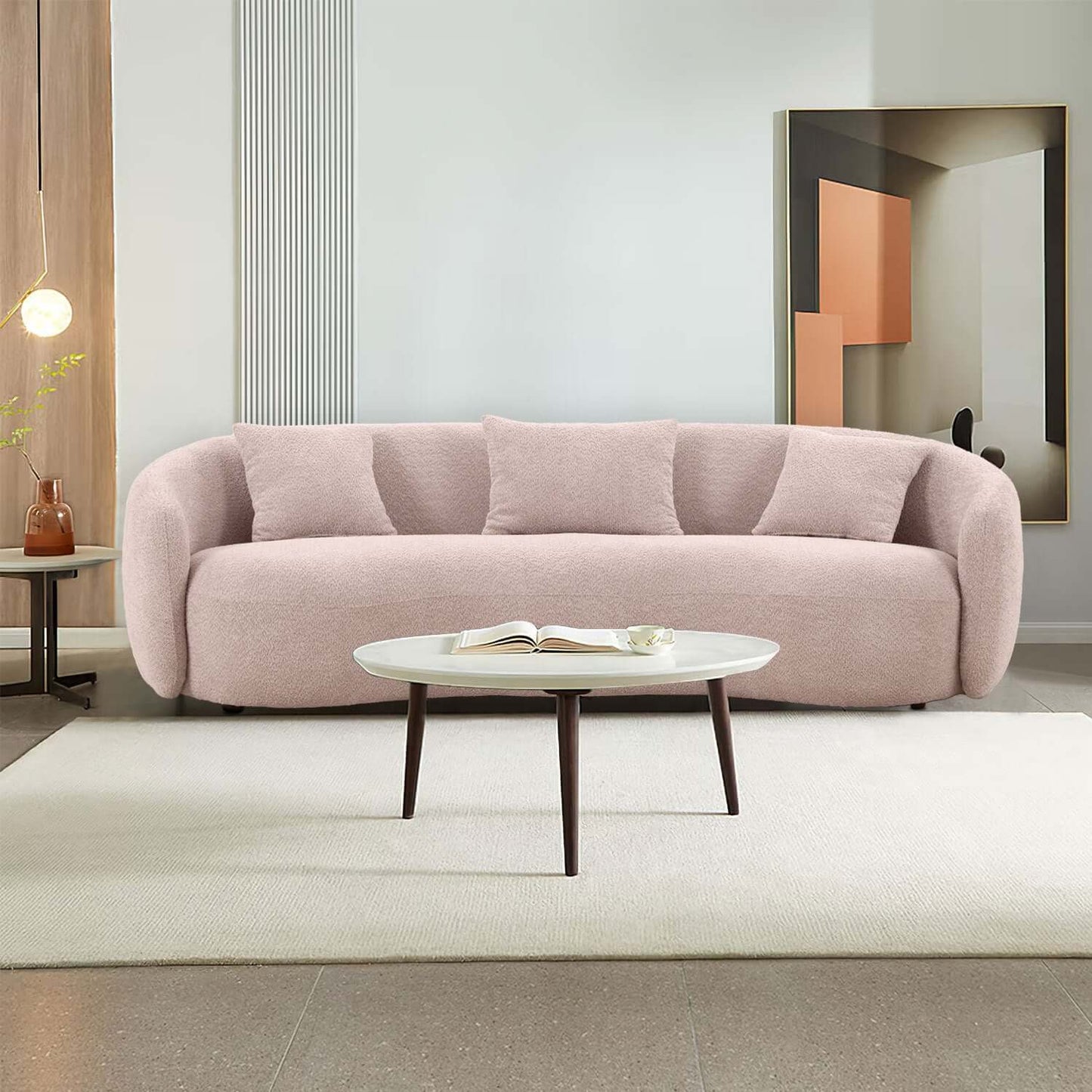 Modern Curved 3 Seat Boucle Fabric Sofa 94"