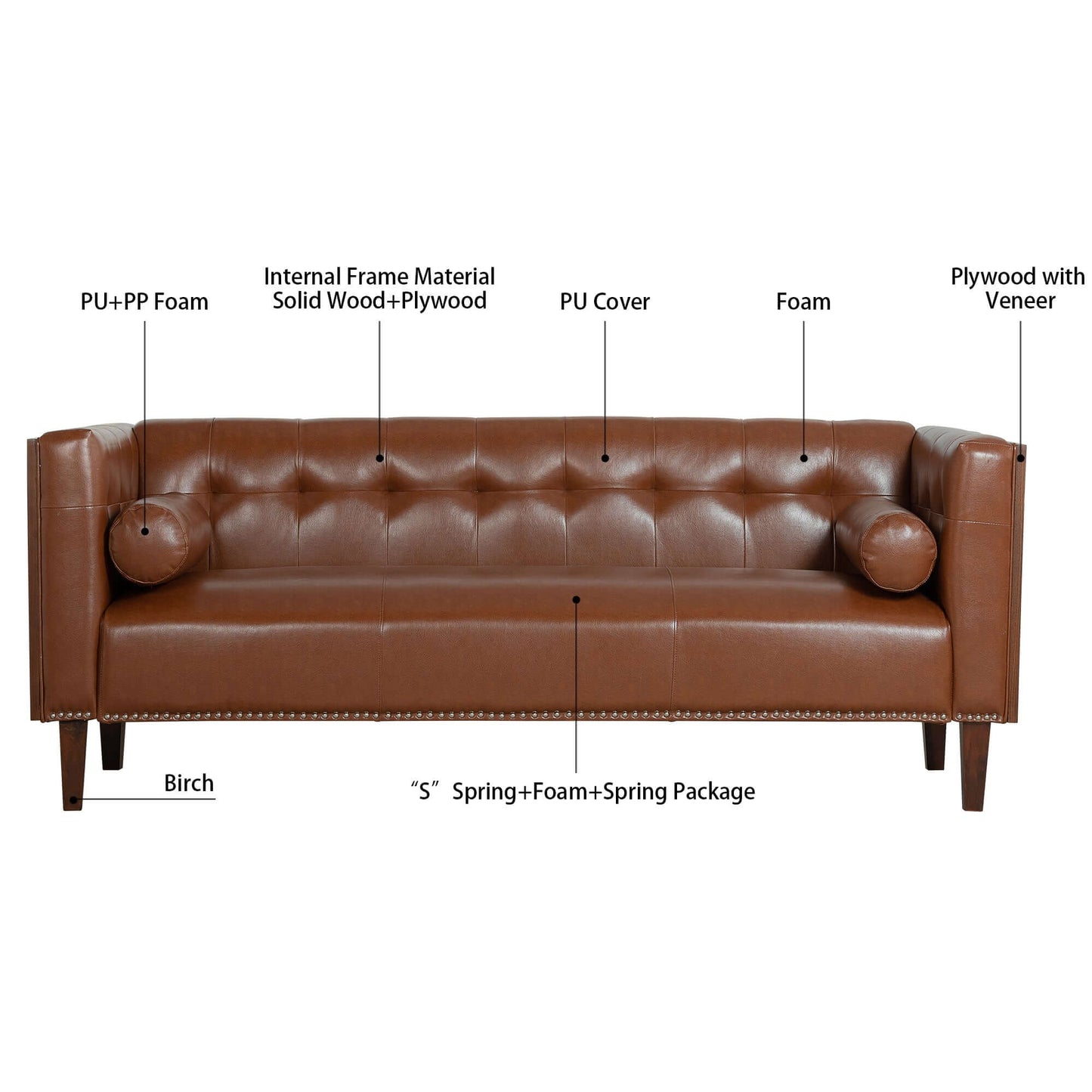 MCM Tufted Faux Leather Sofa 79"