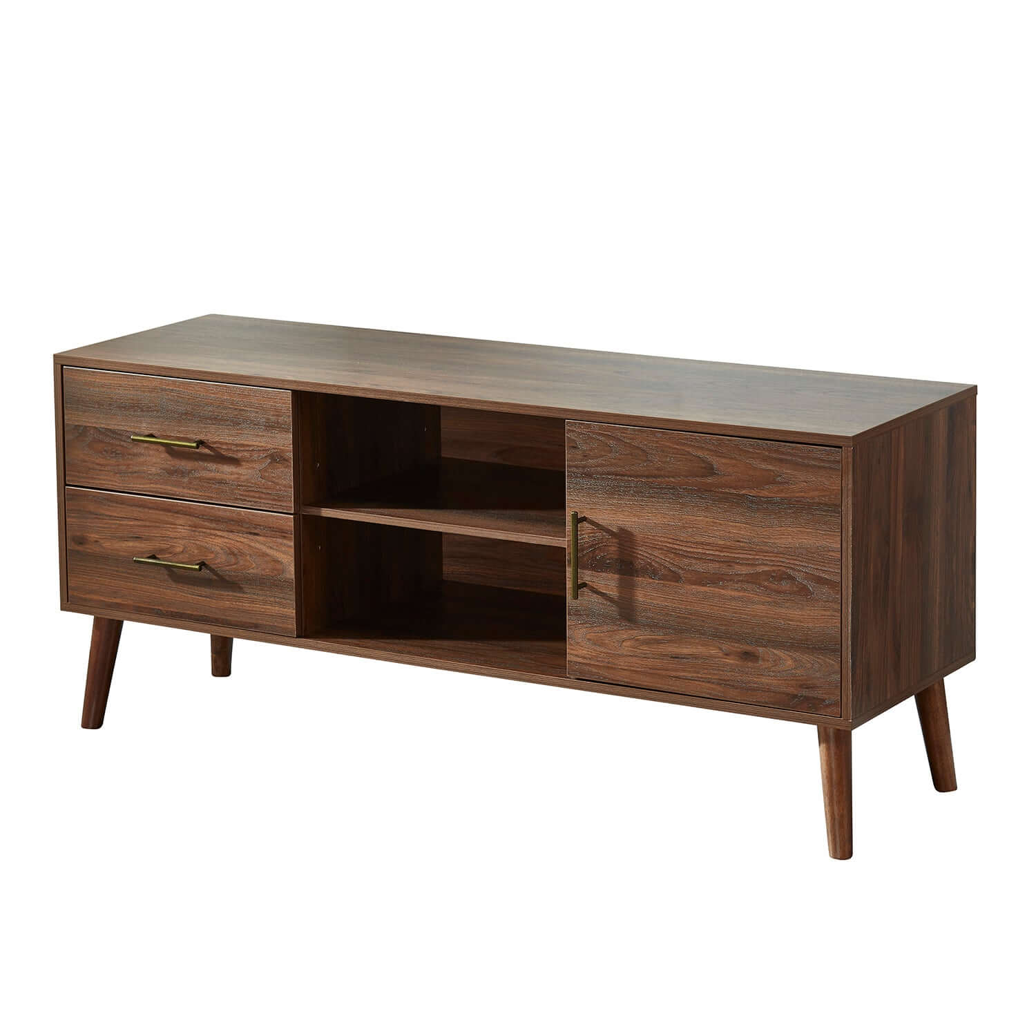 MCM Styled Wood & MDF TV Stand, Walnut 55" - Revel Sofa 