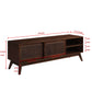 MCM Styled Wood TV Stand Rattan Cabinet Doors, Dark Stain 59" - Revel Sofa 