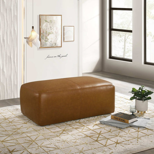 Arten Tan Genuine Leather Ottoman Block 43"