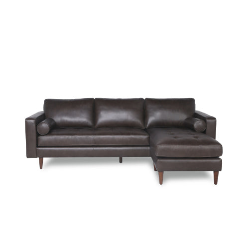 MCM Tufted Leather Sectional Sofa Reversible Chaise 101"